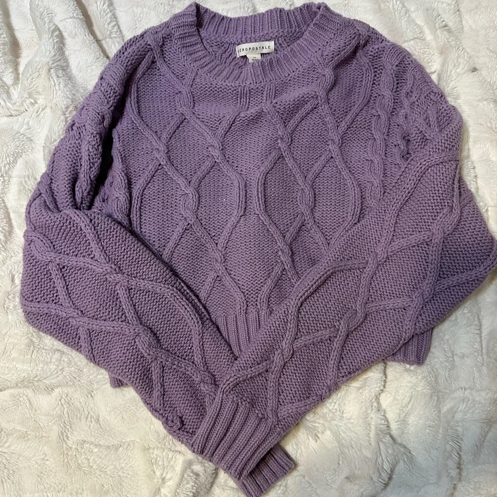 Aéropostale purple cable-knit pullover‎ sweater women's XS crew neck